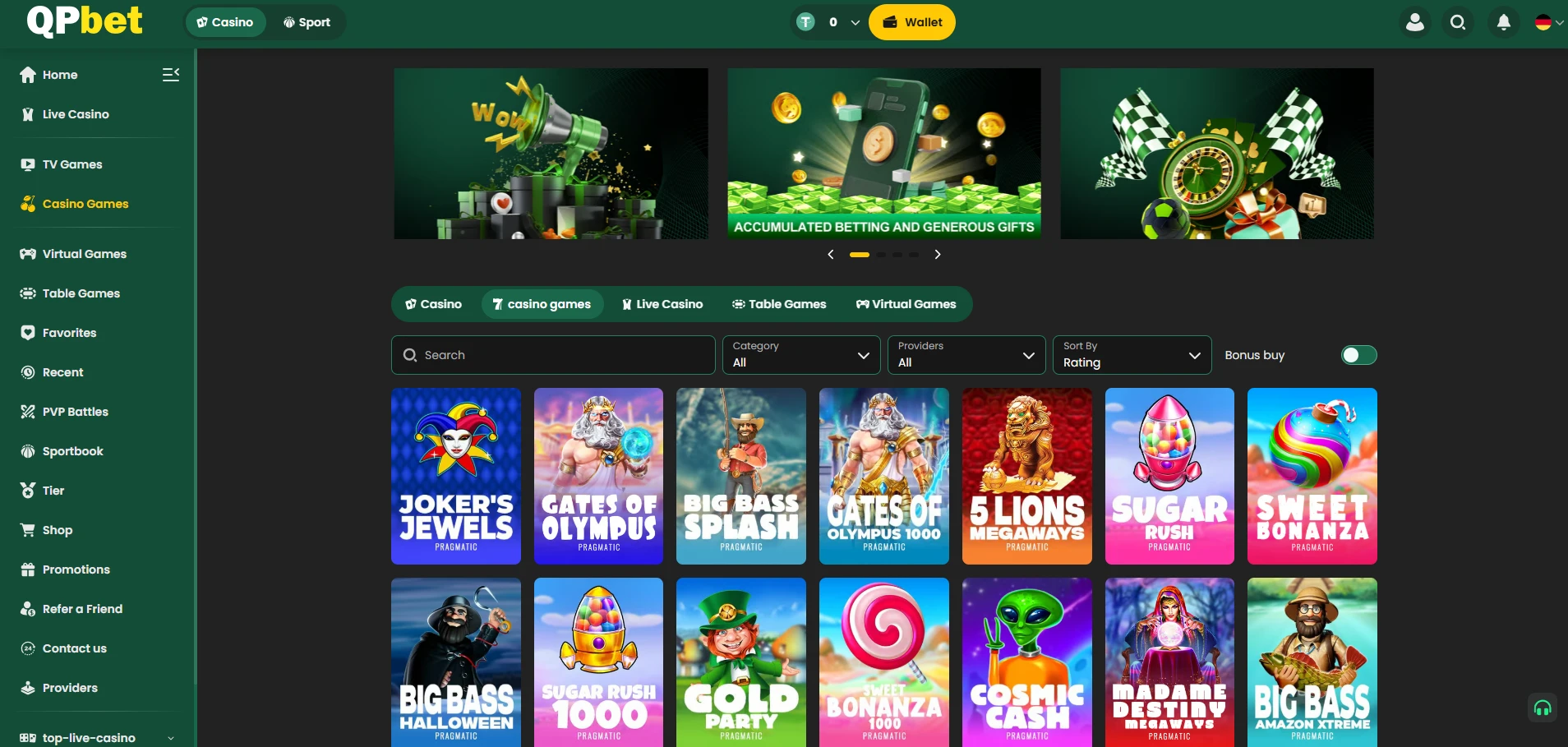 Juegos en el casino en línea Qpbet