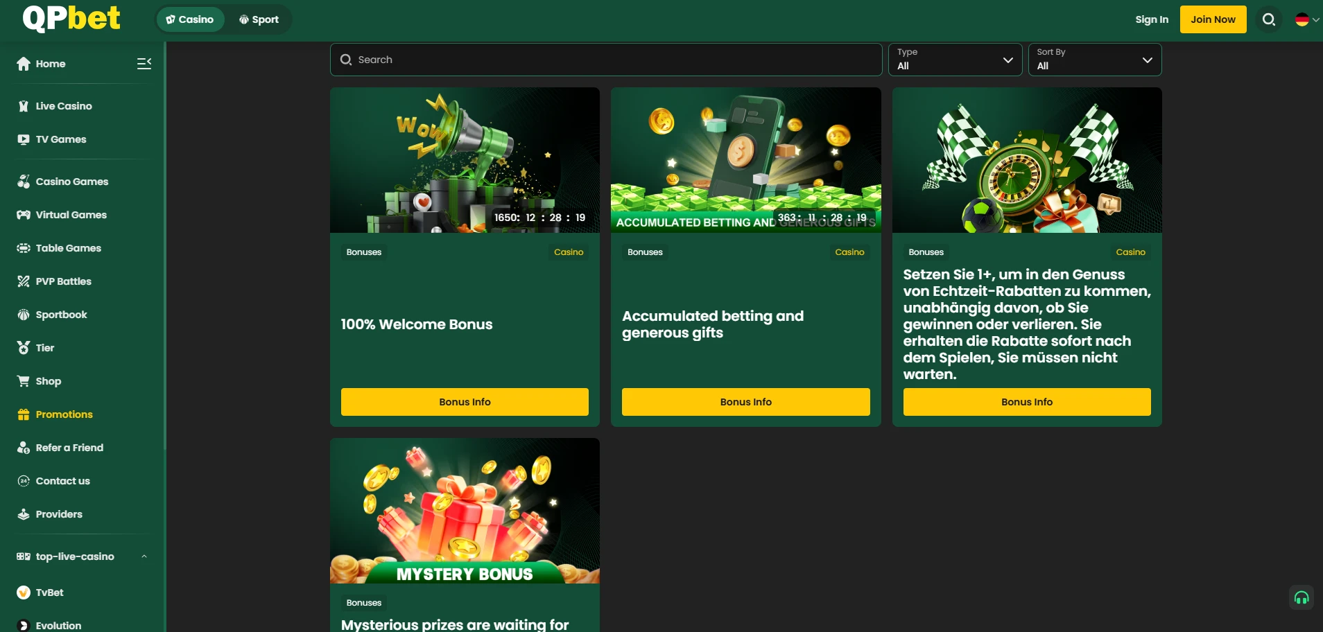Bonos y promociones de Qpbet